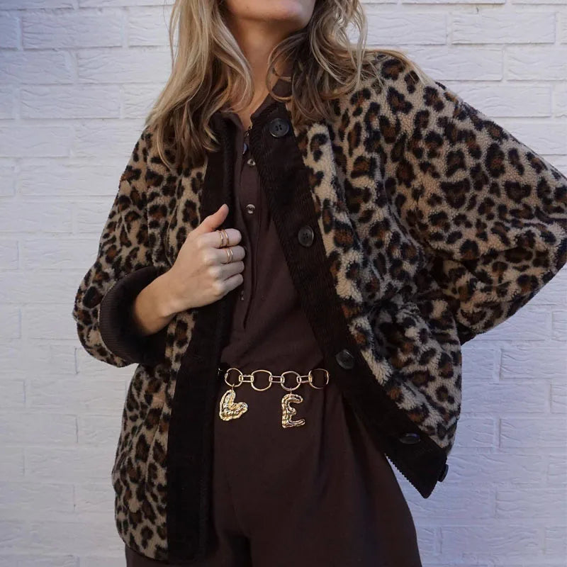 Autumn Leopard Jacket Coat Women 2024 New Arrivals O Neck Single Breasted Jacket Casual Female Coat