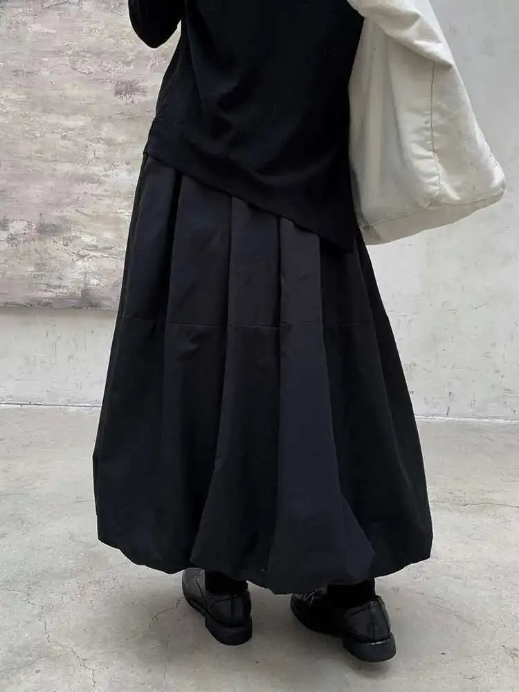 High Elastic Waist Black Cotton-padded Casual A-line Half-body Skirt Women Fashion Tide New Autumn Winter 2025 1DH8381