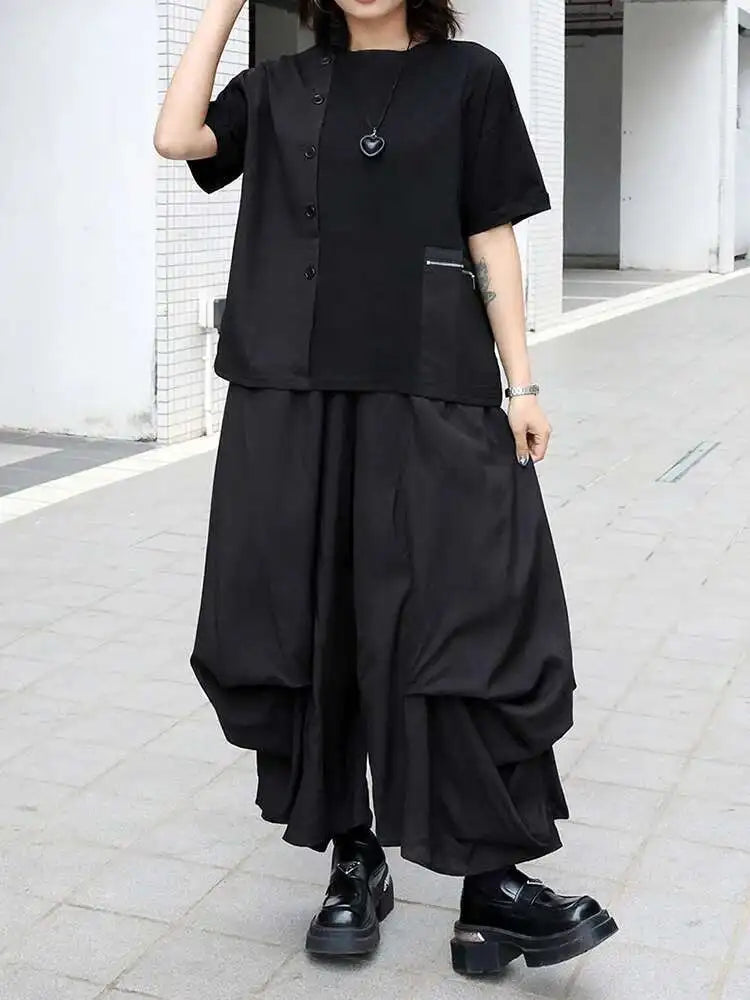 High Elastic Waist Black Brief Pleated Long Wide Leg Pants New Trousers Women Fashion Tide Spring Autumn 2025 1DJ0224