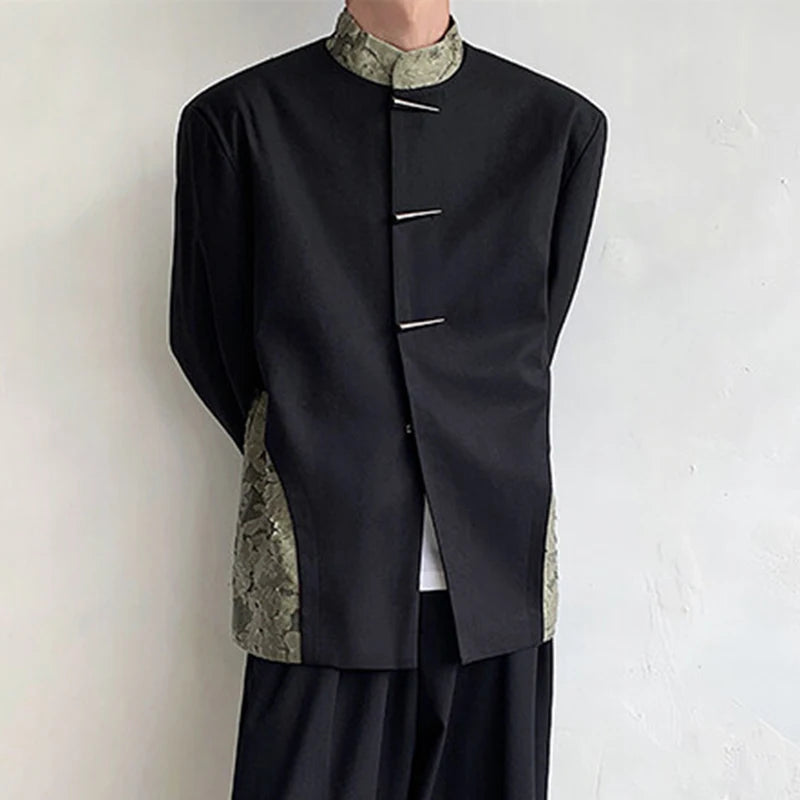 Men's Suit Coat New Chinese Style Stand Collar Trendy Lace Splicing Stylish Single Breasted Casual Male Clothing 9W1705