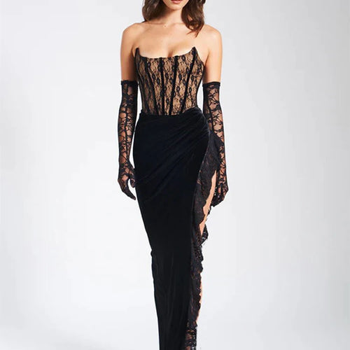 Load image into Gallery viewer, Elegant Lace Strapless Maxi Dress For Women Fashion Black Sleeveless Backless Bodycon Club Party Sexy Long Dress
