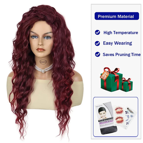 Load image into Gallery viewer, Synthetic Wigs for Women Red Long Curly Wig with Thick Top Free Part Hairline Water Wave Wigs Curls Units Halloween Wig
