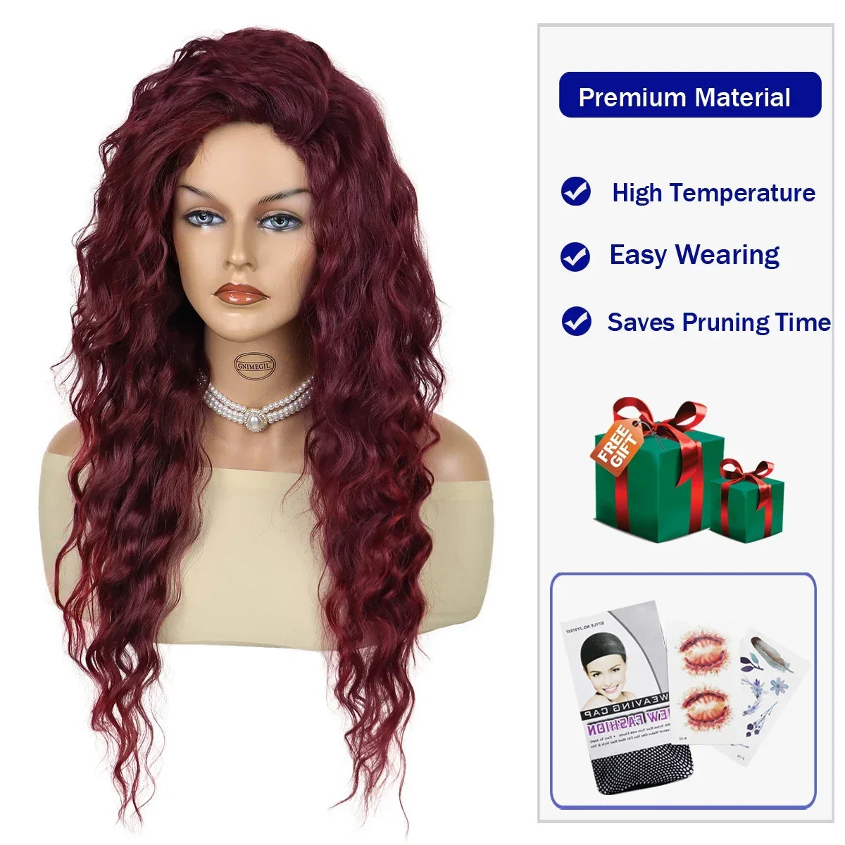 Synthetic Wigs for Women Red Long Curly Wig with Thick Top Free Part Hairline Water Wave Wigs Curls Units Halloween Wig