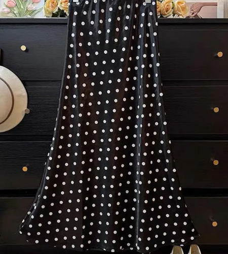 Spring Summer French Polka Dot Elegant Sexy Club A-line Long Skirt Women High Waist Vacation Slim Wrap Hip Fishtail Skirt 2025