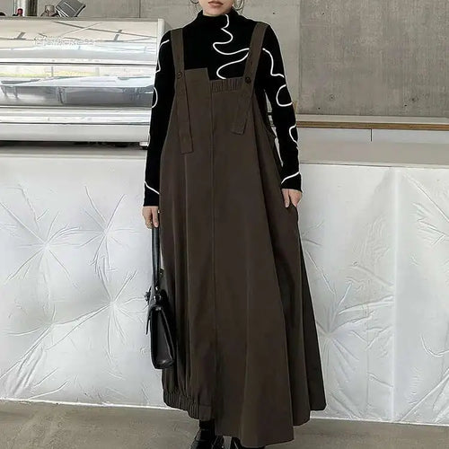 Load image into Gallery viewer, Women Coffee Irregular Spliced Big Size Strap Dress New Square Collar Sleeveless Fashion Tide Spring Autumn 2025 1DJ0050
