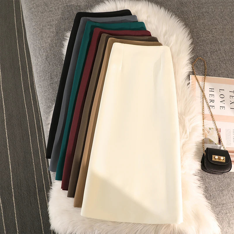 High Waist Zipper Back Split Suit Skirt For Women Spring Autumn 2023 New Solid Pencil Skirts Office Ladies Casual Straight Skirt