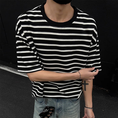 Load image into Gallery viewer, Striped Men's T-shirts New Summer Short Sleeve Loosse Round Neck Fashion Pullover Trendy Men's Top Contrast Color 9W1562

