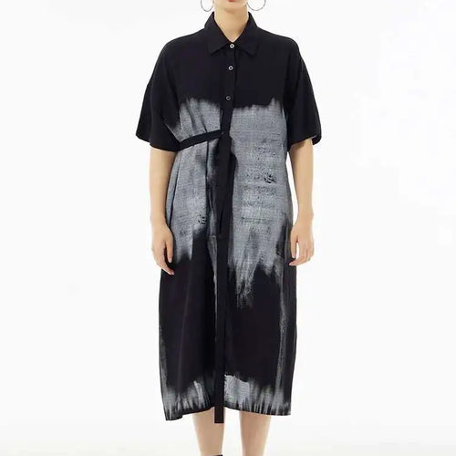 Load image into Gallery viewer, Women Green Pattern Printed Belted Big Size Shirt Dress New Lapel Short Sleeve Fashion Tide Spring Summer 2025  1DH5759
