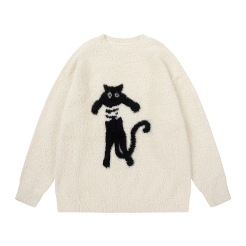 Load image into Gallery viewer, Loose Men's Sweater Spring New Cat Printing Mohair Round Neck Pullover Sweaters Trendy American Style Clothing 9W1466
