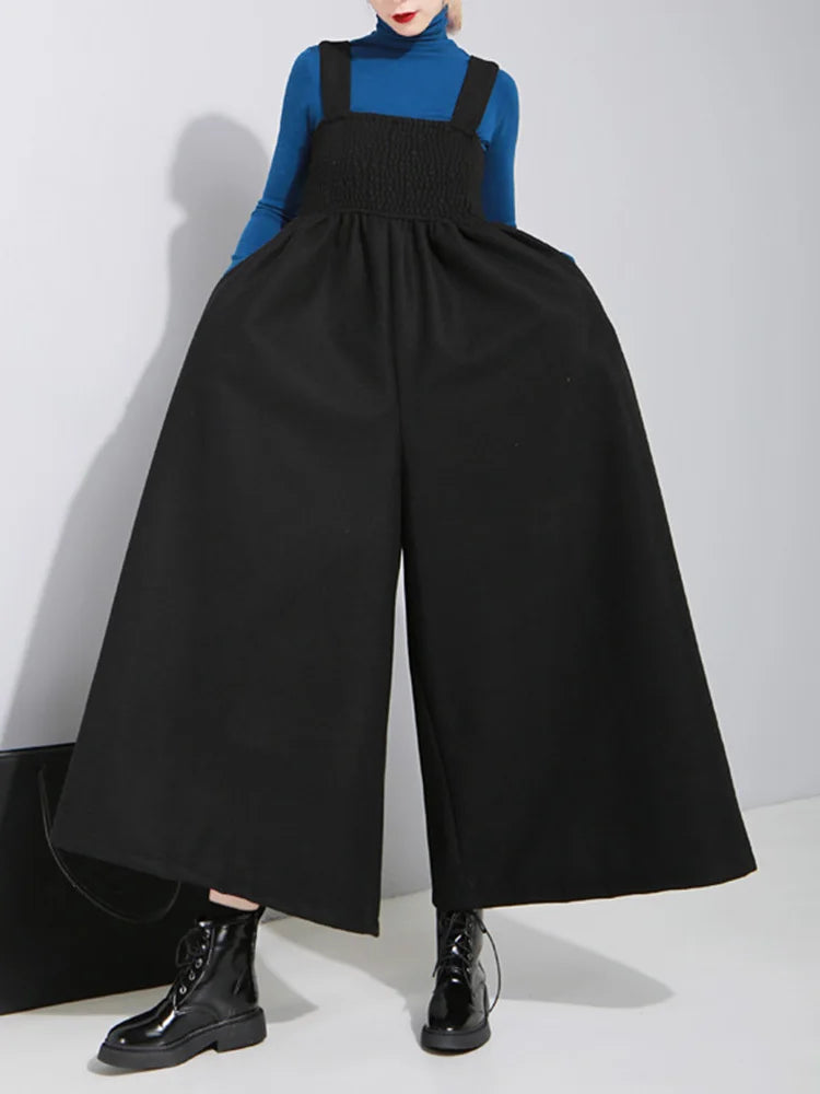 Women  Strap Vintage Pleated High Waist Ankle-length Wide Leg Pants New Autmn Winer Loose Fashion 2025  Tide OB198