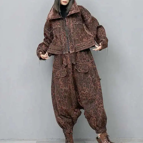 Load image into Gallery viewer, Leopard Print Burr Short Big Size Casual Jacket New Lapel Long Sleeve Women Coat Fashion Tide Spring Autumn 2025 1DH6427
