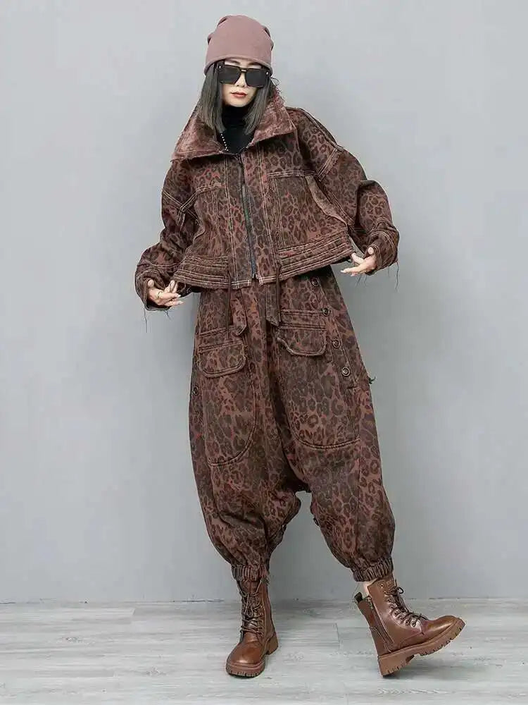 Leopard Print Burr Short Big Size Casual Jacket New Lapel Long Sleeve Women Coat Fashion Tide Spring Autumn 2025 1DH6427