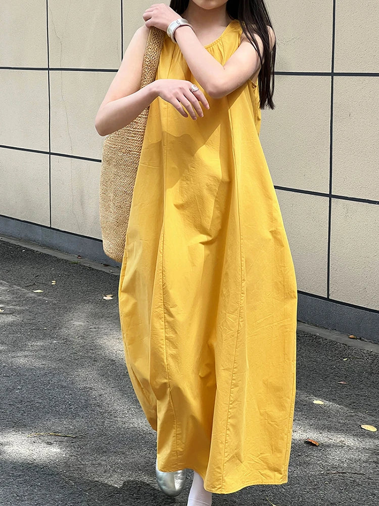 Women Blue With Bag Brief Elegant Long Vest Dress New Round Neck Sleeveless Fashion Tide Spring Autumn 2025 1DJ1112