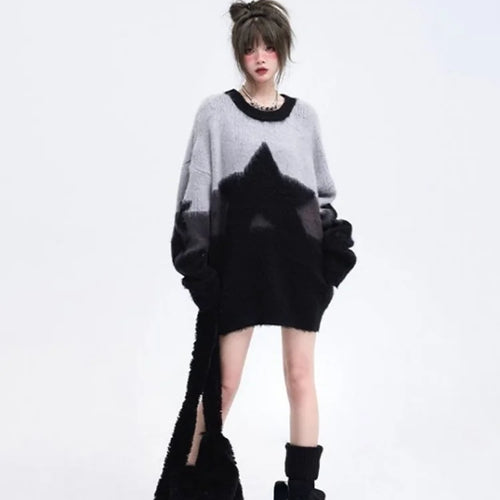 Load image into Gallery viewer, JapaneseStar Embroidery Vintage Oversized Soft Sweaters Y2K Fashion Aesthetic Loose Pullovers Harajuku Grunge Casual Pull Jumper
