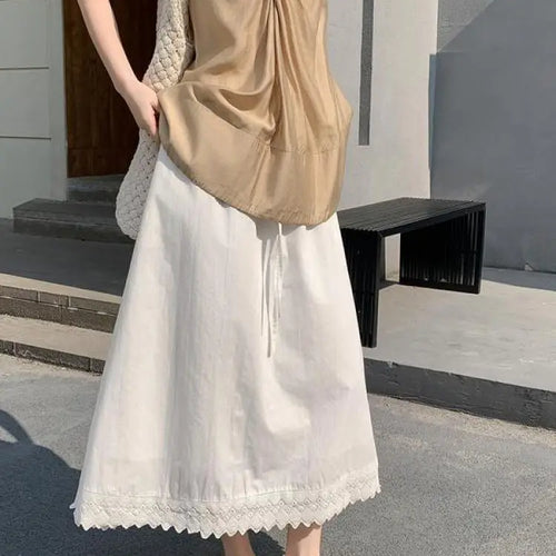 Load image into Gallery viewer, French Black White Patchwork Lace High Waist Vacation Pleated Long Skirt Spring Summe Women Retro Elegant Drawstring Party Skirt
