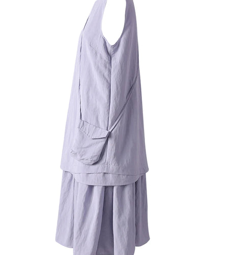 Women Light Purple Irregular Spliced Big Size Vest Dress New Round Neck Sleeveless Fashion Tide Spring Summer 2025 CPG3083