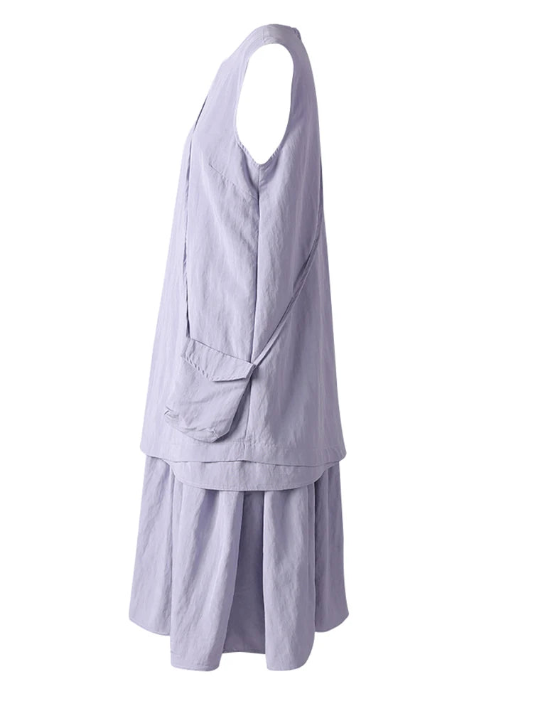 Women Light Purple Irregular Spliced Big Size Vest Dress New Round Neck Sleeveless Fashion Tide Spring Summer 2025 CPG3083