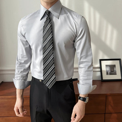 Load image into Gallery viewer, Men's Business Long Sleeved Shirts New Korean Style Solid Color Simple Trendy Lapel Loose Male Handsome Clothing 9W1874
