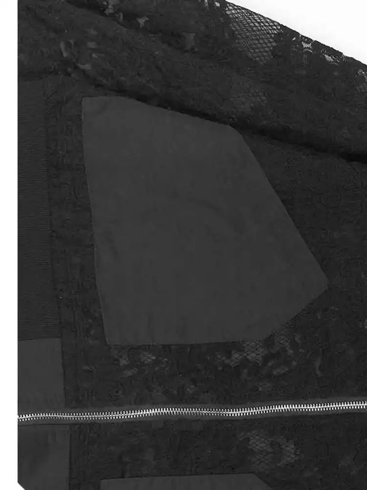 Black Lace Perspective Big Size Jacket New Stand Collar Long Sleeve Women Coat Fashion Tide Spring Autumn 2025 1DH7245