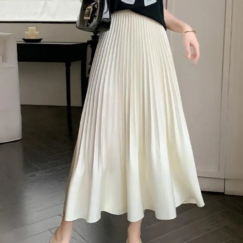 Load image into Gallery viewer, Spring Summer New Women Solid Office Elegant Long Skirt French Fashion High Waist Vacation Pleated Half Skirt Popular Streetwear
