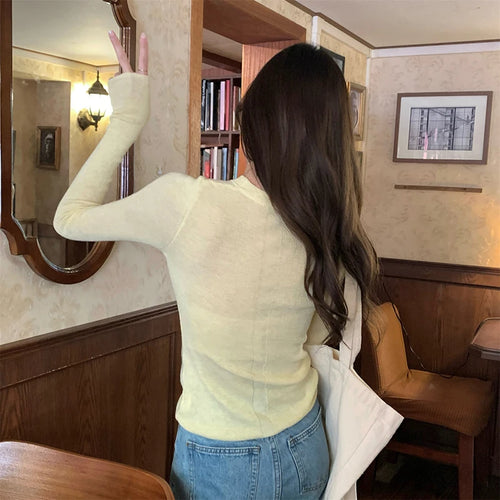 Load image into Gallery viewer, y2k Clothes Tops Women Casual Solid Color Round Neck Long Sleeve Knitted T Shirts 2000s Aesthetic Clothing Streetwear
