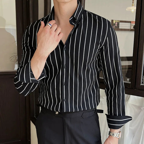Load image into Gallery viewer, Striped Men&#39;s New Long Sleeved Shirts Korean Fashion Shirt Male Turn-down Collar Clothing Loose Spring Style 9W1567

