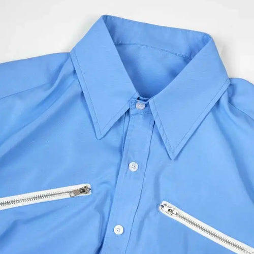 Load image into Gallery viewer, Women Blue Zipper Color-block Big Size Blouse New Lapel Long Sleeve Loose Fit Shirt Fashion Spring Autumn 2025 1DF8121
