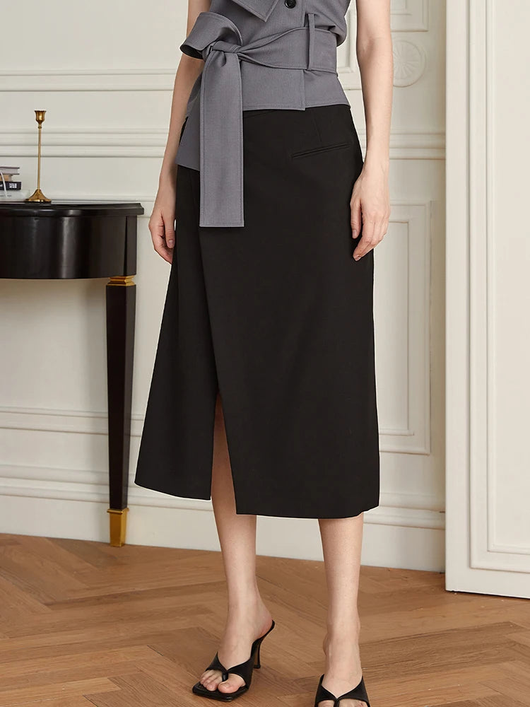 Solid Split Slimming Elegant Skirts For Women High Waist Temperament Minimalist Skirt Female Fashion Clothing