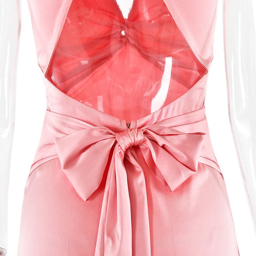 Load image into Gallery viewer, Satin Bow Backless Sexy Maxi Dress For Women Gown Fashion V Neck Sleeveless Club Party Evening Dress Elegant
