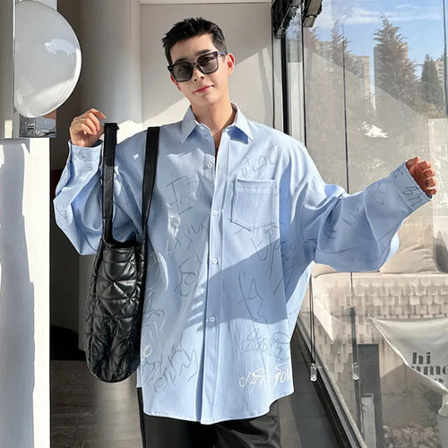 Load image into Gallery viewer, Graffiti Design Men&#39;s Shirt Korean Style Male Long Sleeve Turn-down Collar Casual Tops 2024 Autumn New Trendy Shirts 9C5105
