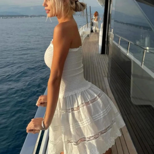 Load image into Gallery viewer, Off-shoulder Strapless A-line Sexy Mini Dress For Women Fashion Lace Sleeveless Backless High Waist Club Party Dress
