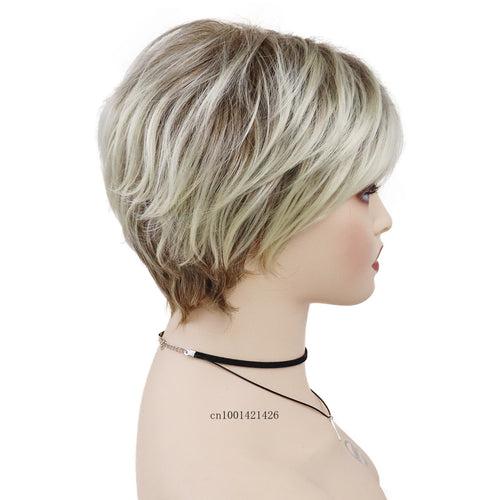 Load image into Gallery viewer, Synthetic Hair Blonde Wig with Bangs for White Women Short Pixie Cut Wigs Natural Hairstyle Petite Size Old Lady Wigs
