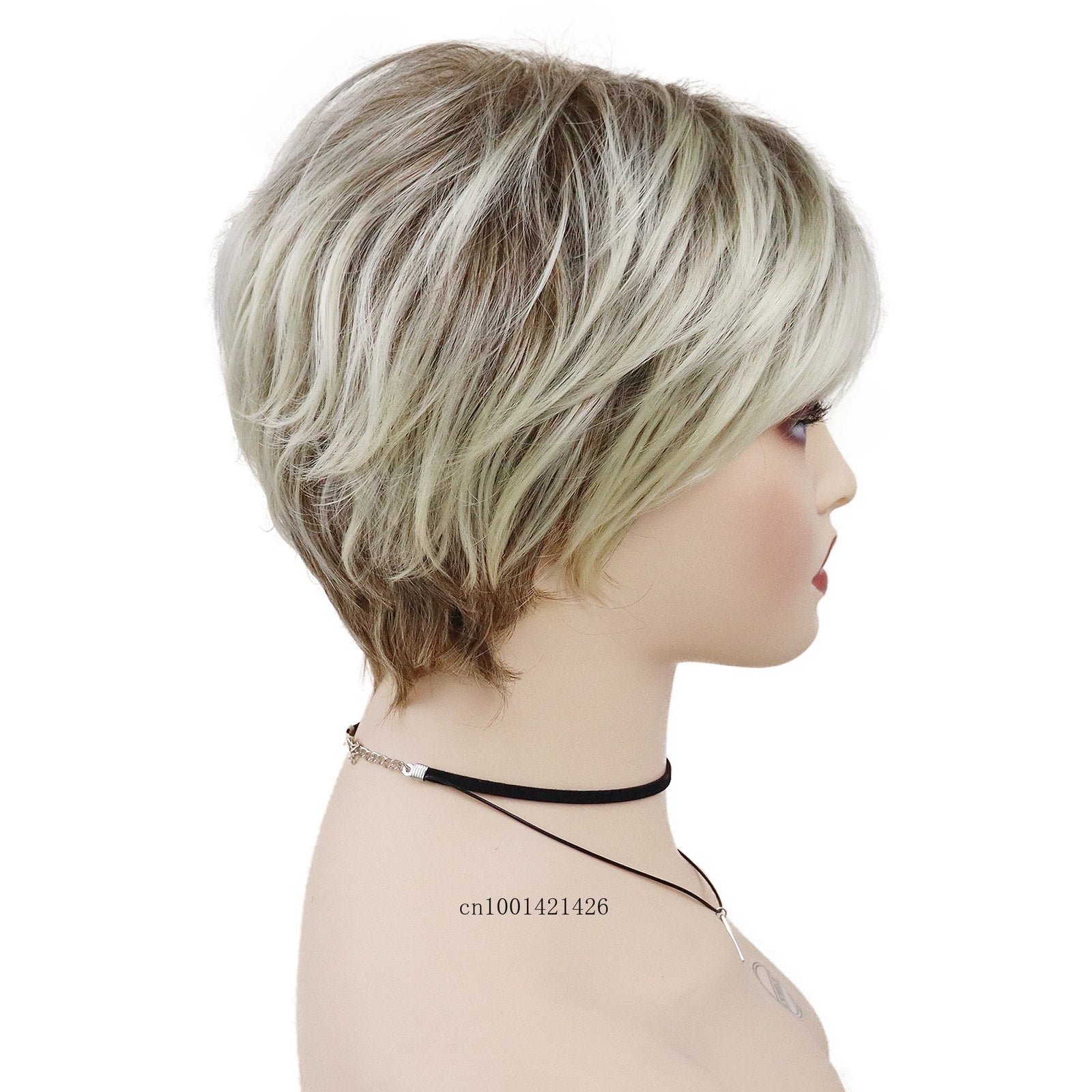 Synthetic Hair Blonde Wig with Bangs for White Women Short Pixie Cut Wigs Natural Hairstyle Petite Size Old Lady Wigs