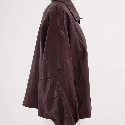 Load image into Gallery viewer, PU Leather Wine Red Vintage Big Size Jacket New Lapel Long Sleeve Women Coat Fashion Tide Spring Autumn 2025 CP6A0015
