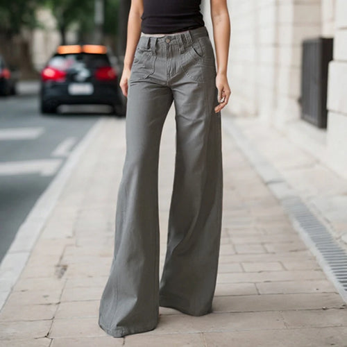 Load image into Gallery viewer, Streetwear Grey Split Low Waist Slimming Casual Jeans Women Multi Pockets Straight Leg Denim Trousers Bottoms New 2025
