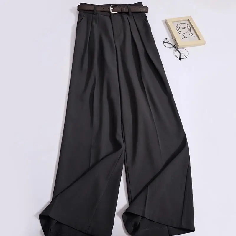 Spring Summer Solid Casual Versatile Long Pants Women's High Waist Wide Leg Loose Pleated Trousers Simplicity Streetwear popular