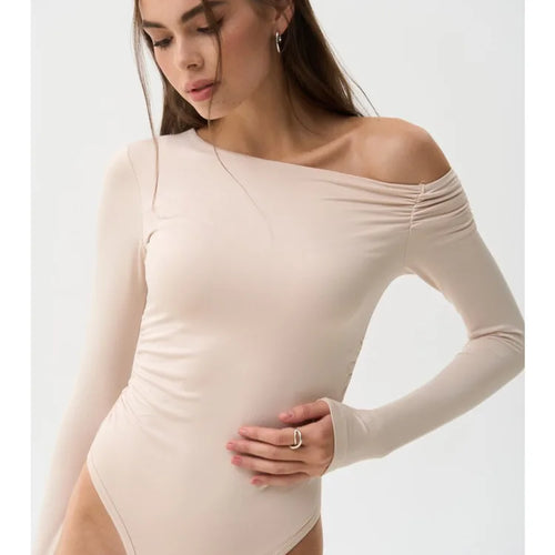 Load image into Gallery viewer, Fashion Stretch Tight Long Sleeve Slanted Shoulder Women Bodysuit 2025 Autumn/Winter New Rompers Sexy Slim Casual Street
