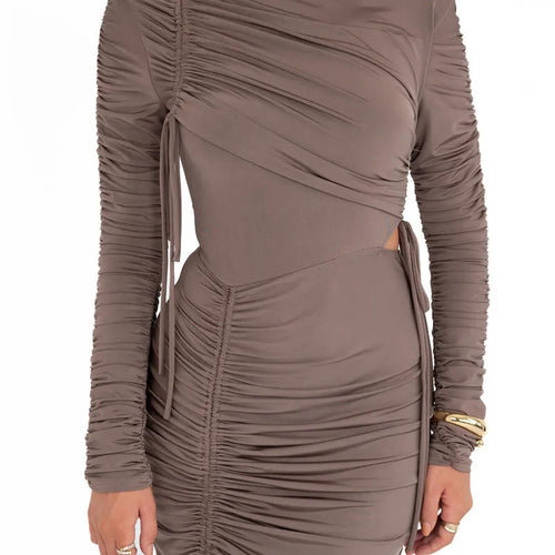 Load image into Gallery viewer, Long Sleeve Ruched Sexy Maxi Dress For Women Autumn Winter New Drawstring Turtleneck Bodycon Sexy Long Dress Elegant
