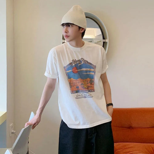 Load image into Gallery viewer, Men's T-shirts Niche Cartoon Printed Short Sleeved New Summer Loose Round Neck T-shirt Korean Pullover Style 9W1609
