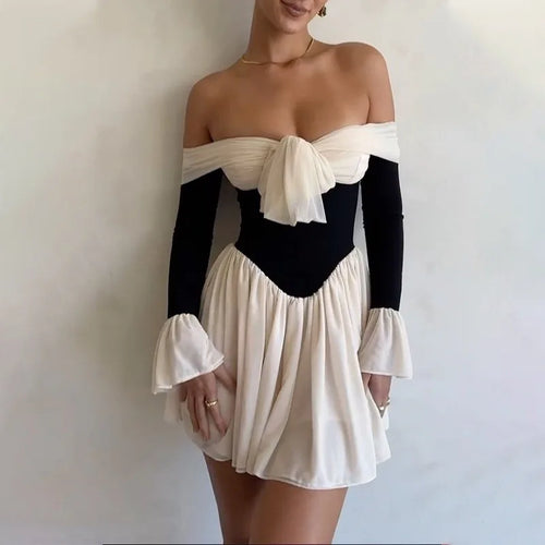Load image into Gallery viewer, Elegant Strapless Backless Sexy Mini Dress For Women New Off-shoulder Long Flare Sleeve Pleated Club Party Dress
