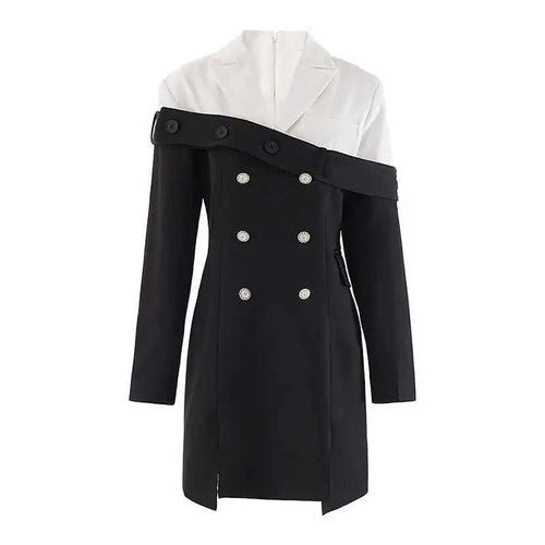 Load image into Gallery viewer, Women Black Double Breasted Color-block Mini Blazer Dress New Lapel Long Sleeve Fashion Tide Spring Autumn 2025 CPDB254
