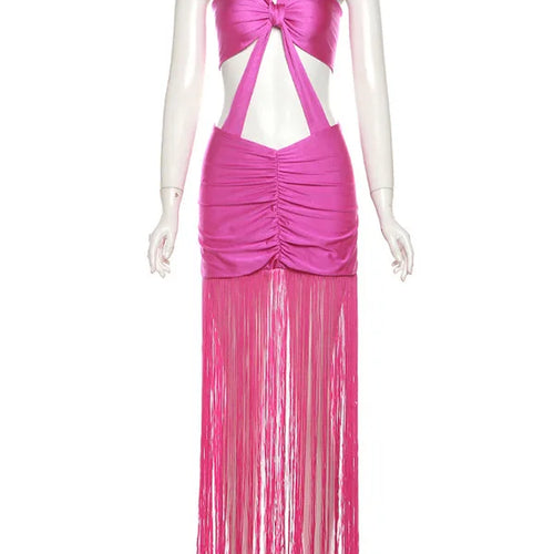 Load image into Gallery viewer, Sexy Sleeveless Hollow Out Women's Dress Bodycon Lace Up Long Tassel Party Club Evening Dress Tight Nightclub Vestidos
