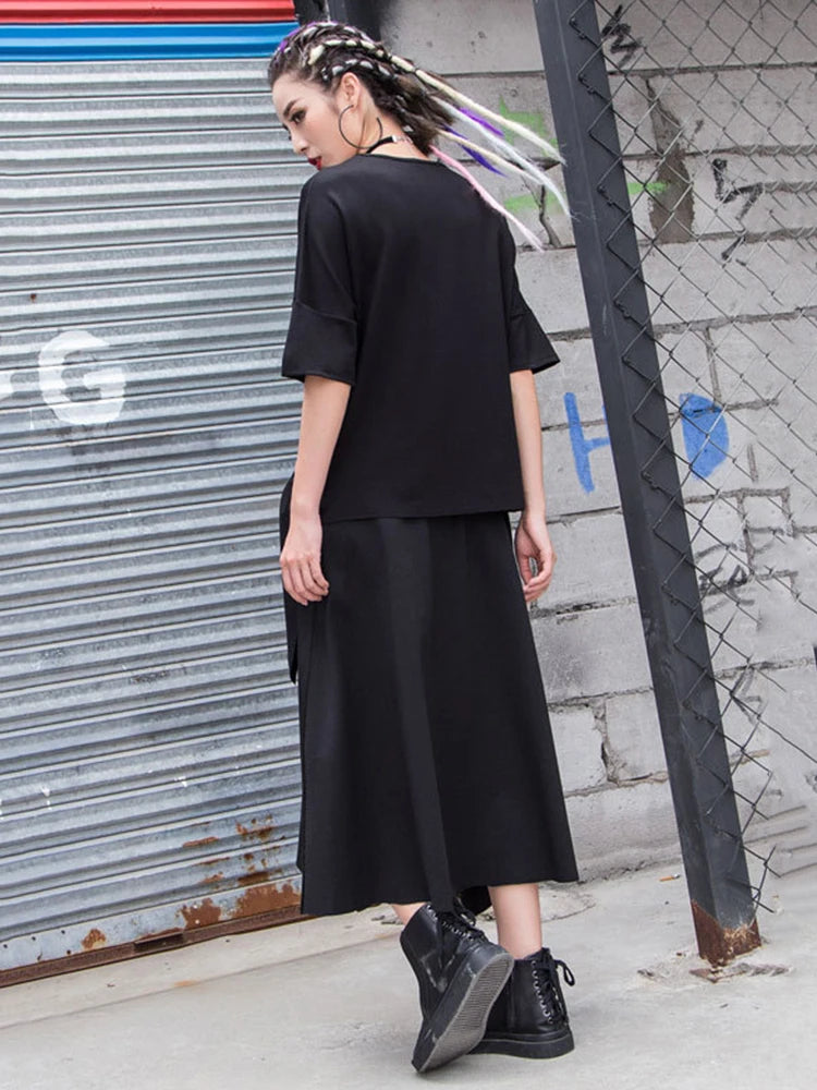 Women White Irregular Bandage Big Size T-shirt New Round Neck Short Sleeve Fashion Tide Spring Summer 2025  1DJ1767