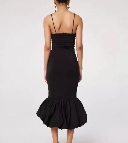 Spaghetti Strap Knit Fishtail Dress For Women Gown Black Sleeveless Backless Bodycon High Waist Sexy Long Dress Elegant