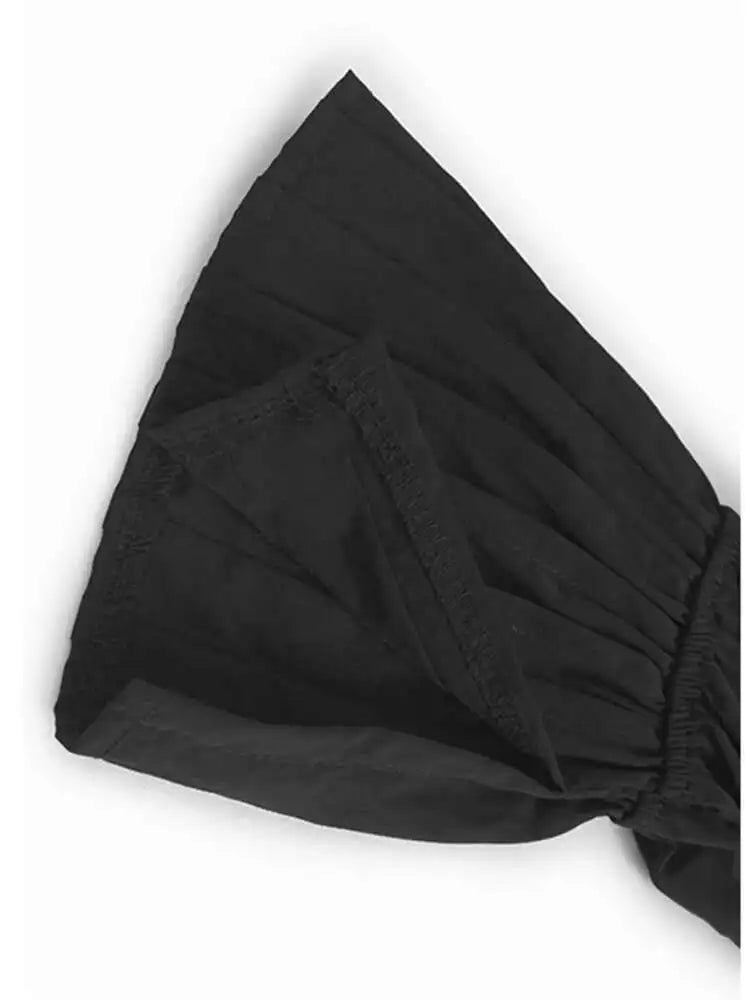 Women Black Color-block Irreuglar Pleat Big Size Shirt Dress New Lapel Long Sleeve Fashion Tide Spring Autumn 2025 1DH9804