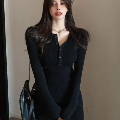 Load image into Gallery viewer, Sexy Knit Black Bodycon Dress Women Knitted Office Ladies Wrap Slim Sheath Short Dresses Party Evening Autumn Fashion
