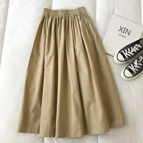 Load image into Gallery viewer, Korean Black White High Waist Vacation Slim Pleated Long Skirt Spring Summe Women Blue Khaki Elegant Workwear A-line Skirt Trend
