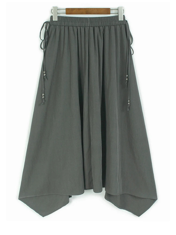 High Elastic Waist Gray Drawstring Irregular Hem A-line Half-body Skirt Women Fashion Tide New Spring Autumn 2025 1DJ0662