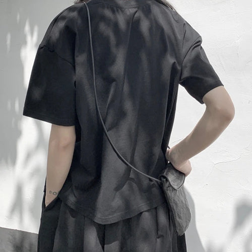 Load image into Gallery viewer, Women White Irregular Slit Hem Big Size Casual T-shirt New Round Neck Short Sleeve Fashion Tide Spring Summer 2025 1DJ1671
