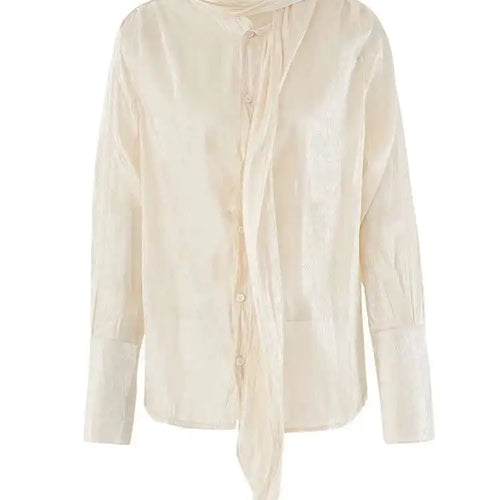 Load image into Gallery viewer, Women Black Organza Elegant Big Size Blouse New Scarf Collar Long Sleeve Shirt Fashion Tide Spring Autumn 2025 CPG2114
